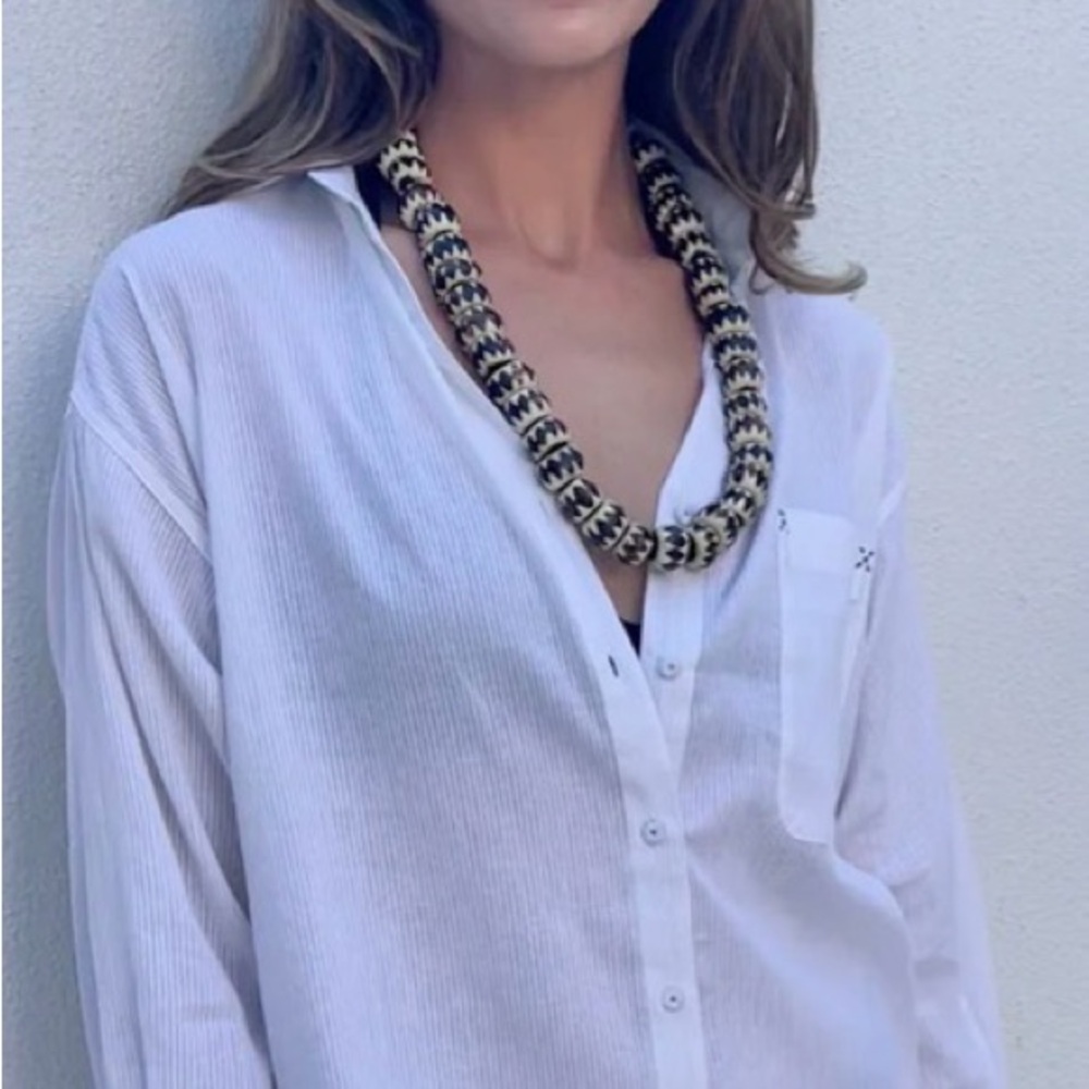 About Sigrid Olsen white Johnny Collar Shirt - Linen, Long sleeve size XS